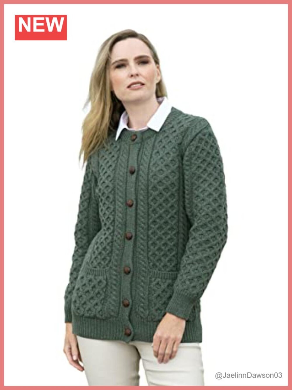 100% Merino Wool Cable Knit Buttoned Lumber Jacket Women's Cozy Winter Coat